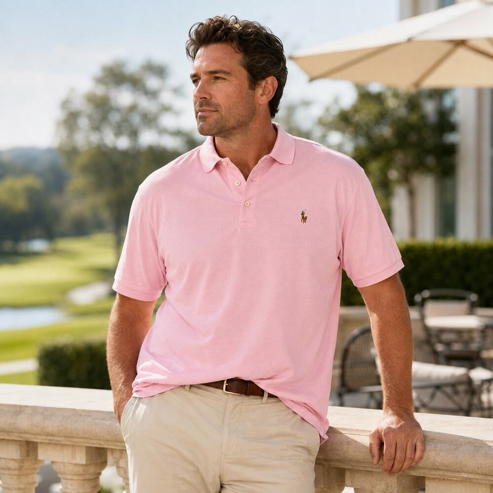 Polo Ralph Lauren Men 2XB Pink Cotton Polo Shirt Multicolor Pony Big & Tall Prep